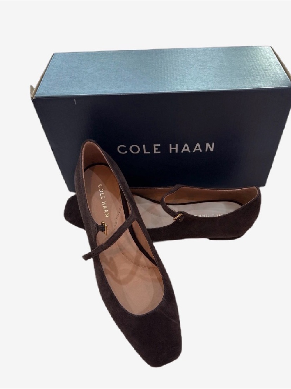 Cole Haan Dark Brown Suede Mary Jane Flats with Strap